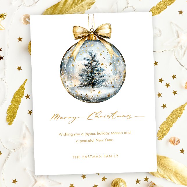 Elegant Merry Christmas Script Guld Ornament Helg Vykort (Skapare uppladdad)