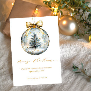 Elegant Merry Christmas Script Guld Ornament Julkort