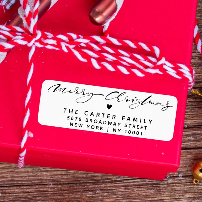 Elegant Merry Christmas Script Heart Returadress Etikett (Skapare uppladdad)