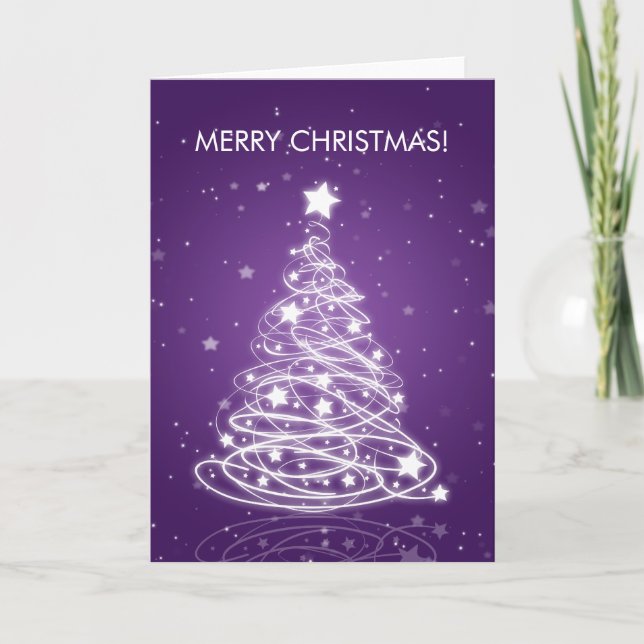 Elegant Merry Christmas Tree MOD Purple Helgkort (Framsida)
