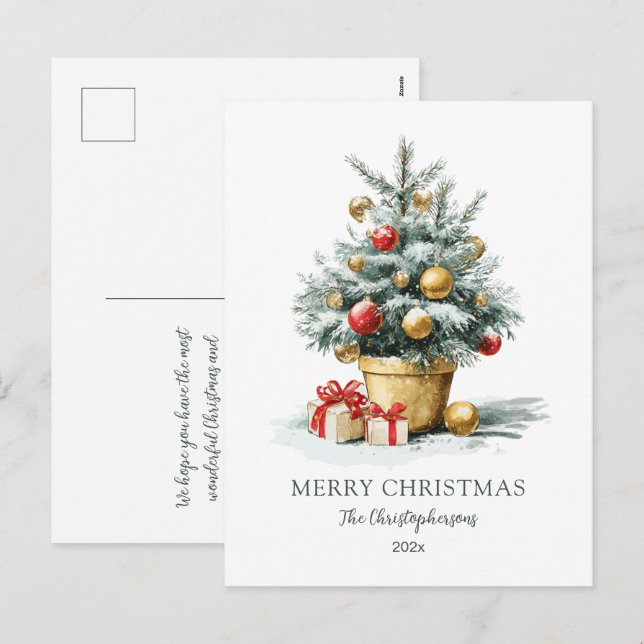 Elegant Merry Christmas Tree Postcard Helg Vykort (Fram/baksida)