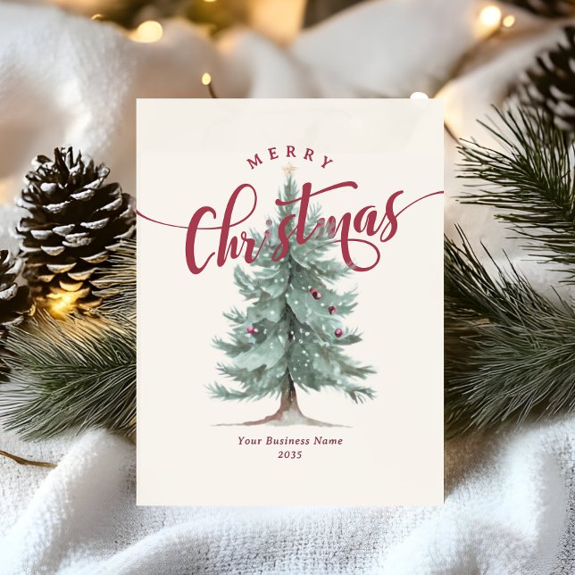 Elegant Merry Christmas Tree Script Business Logo Julkort (Skapare uppladdad)