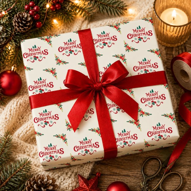 Elegant Merry Christmas Typografi Holiday  Presentpapper (Skapare uppladdad)