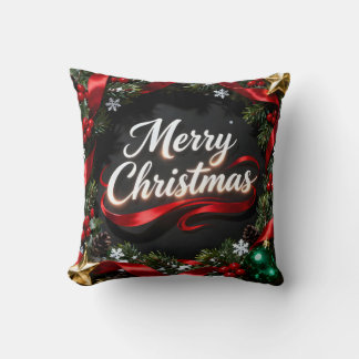 Elegant Merry Christmas Wreath Pillow Kudde