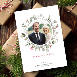 Elegant Merry & Married Greenery Wandeand Photo Julkort