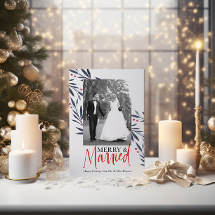 Elegant "Merry & Married" Helgdag Photo Inbjudningar