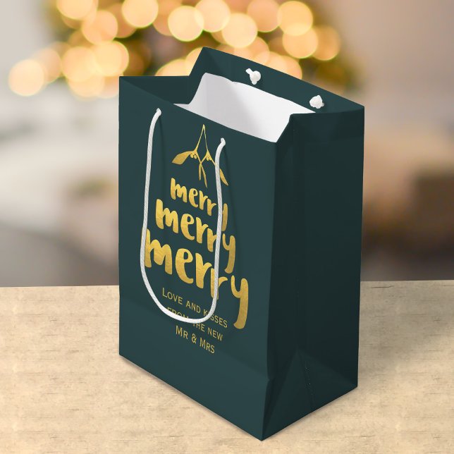 Elegant Merry Mistletoe Helgdag Grönt (Merry Mistletoe Gift Bag with space for your name and greeting)