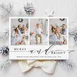 Elegant Merry och Bright 3 Photo Helgdag Card Julkort<br><div class="desc">Ett enkelt och elegant helgdag-kort med ett vitt snö mönster på baksidan. Om du vill ha en mer avancerad anpassning av den här designen klickar du på länken Anpassa ytterligare för att ändra teckensnitt,  storlekt,  färg osv.</div>