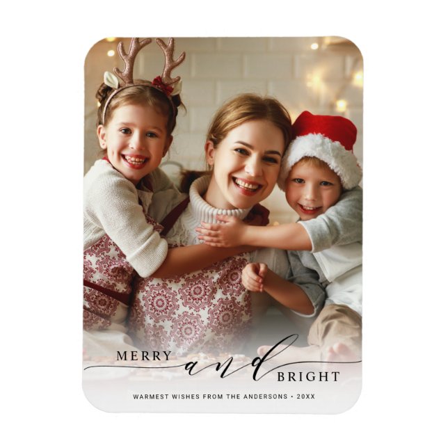 Elegant Merry och Bright Photo Helgdag Magnet (Vertikal)