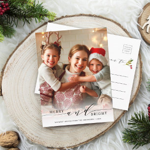 Elegant Merry och Bright Photo Helgdag Vykort
