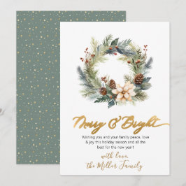 Elegant Merry och Bright Script WandeGreenery Julkort