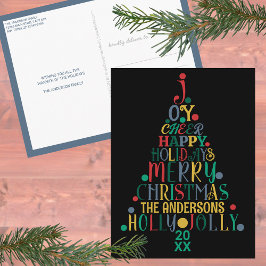 Elegant Merry Ord Art Träd Colorful Black Cute Vykort