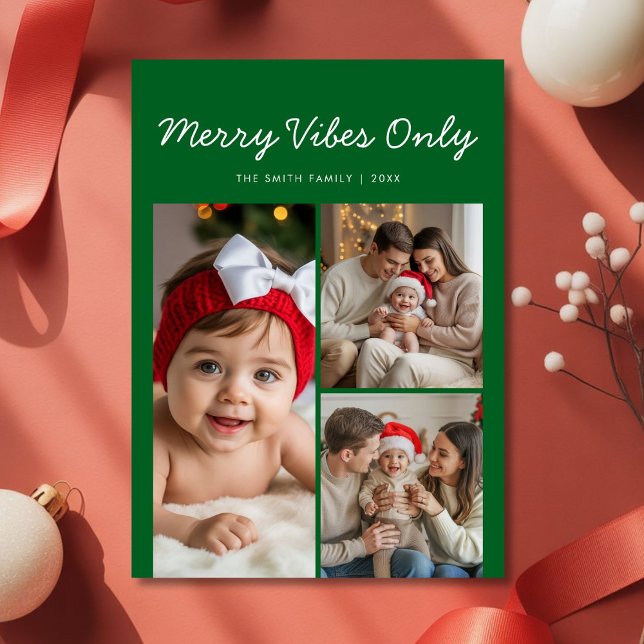 Elegant Merry Vibes Only Family Holiday Card Julkort (Skapare uppladdad)