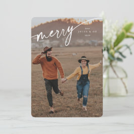 Elegant Merry White Typografiskt skript Julkort