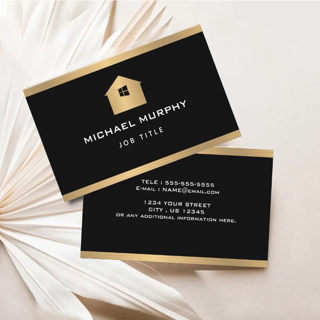 Elegant Metall Guld Brushed Home Logotyp Affärskor Visitkort (Elegant Metal Gold Brushed Home Logo Business Card)