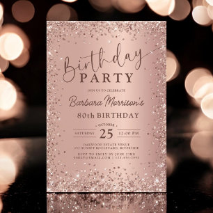 Elegant metall roséguld glitter 80-årsdag Chic Inbjudningar