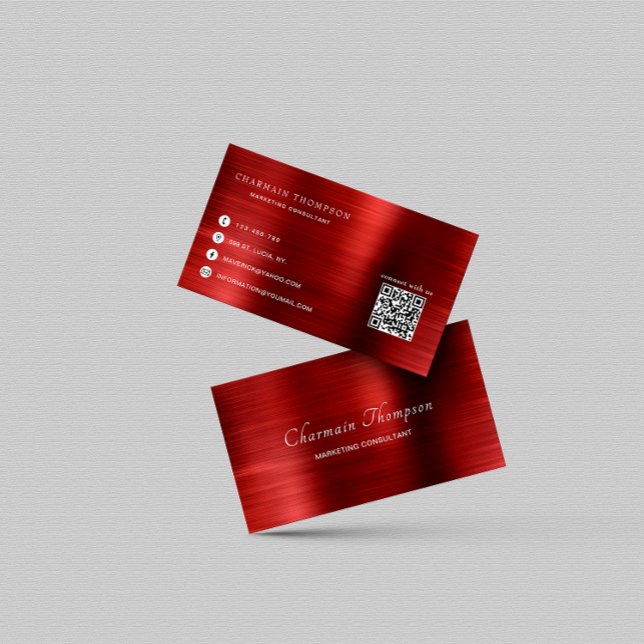 Elegant Metall Rubi Red QR-kod Anslut till oss Visitkort (Skapare uppladdad)