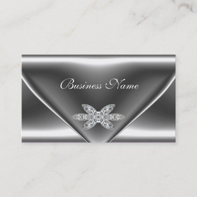 Elegant metall silver diamantsmycke visitkort (Framsida)