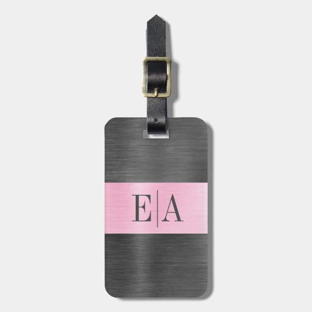 Elegant Metall-skript, Rosa Monogram Bagagebricka (Vertikal Framsida)