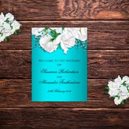 Elegant Metallic Aqua och Vit ros Bröllop Poster