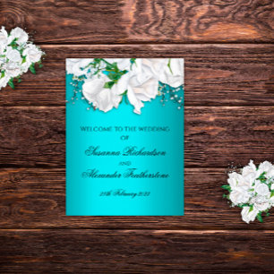Elegant Metallic Aqua och Vit ros Bröllop Poster