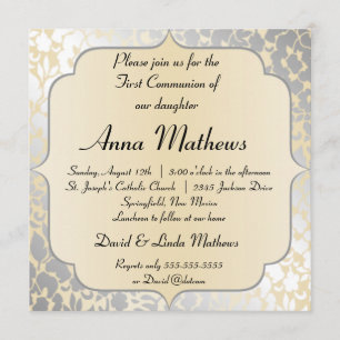 Elegant Metallic Beige First Communion Call Inbjudningar