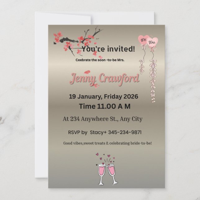 Elegant Metallic Bridal Shower Invitation | Cherry (Framsida)