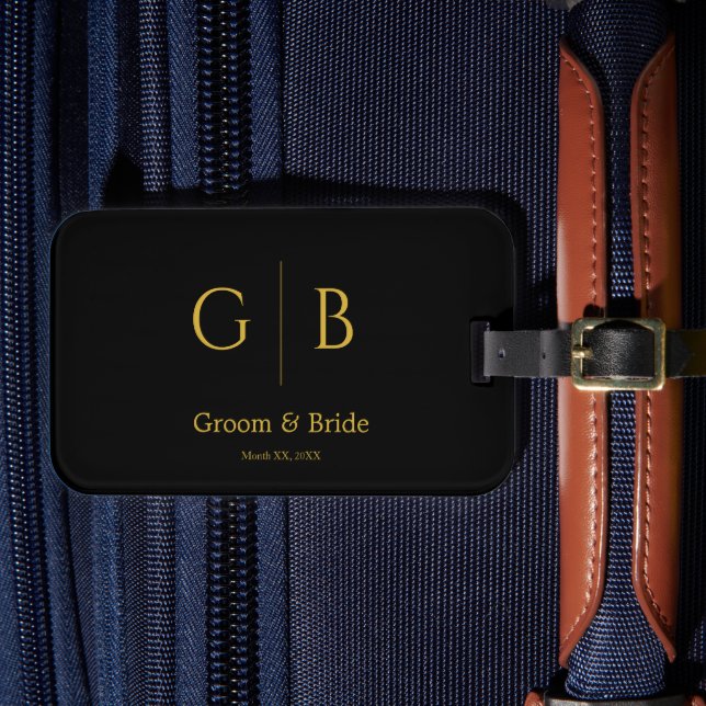 Elegant Metallic Gold Black Custom Wedding Bagagebricka (Framsida Insitu 4)