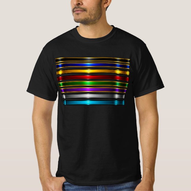 Elegant Metallic Gradient Stripes Design T Shirt (Framsida)