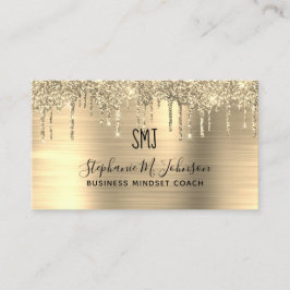 Elegant Metallic Guld Glitter Drip Monogram Logoty Visitkort