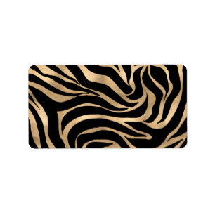 Elegant Metallic Guld Zebra Black Animal Print Adressetikett