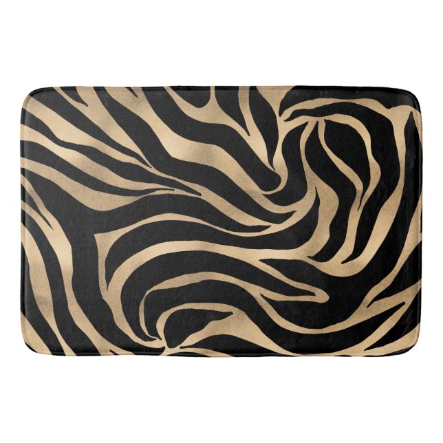 Elegant Metallic Guld Zebra Black Animal Print Badrumsmatta (Framsidan)