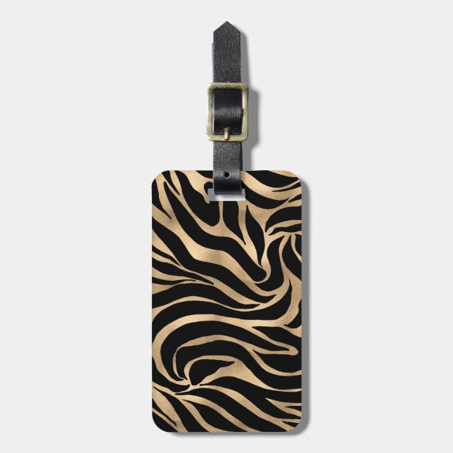 Elegant Metallic Guld Zebra Black Animal Print Bagagebricka (Vertikal Framsida)