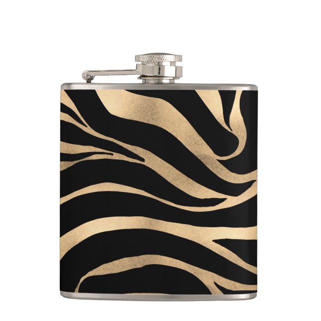 Elegant Metallic Guld Zebra Black Animal Print Fickplunta (Framsidan)