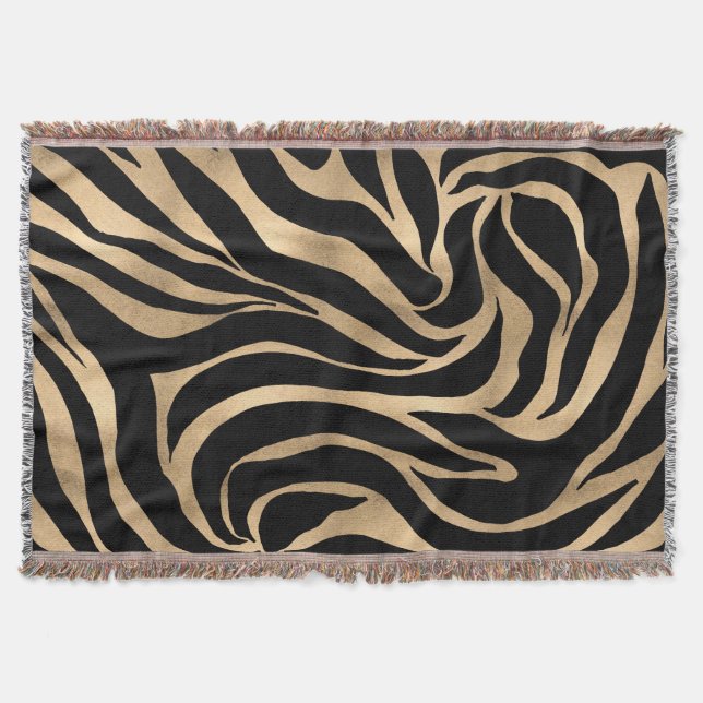 Elegant Metallic Guld Zebra Black Animal Print Filt (Framsidan)