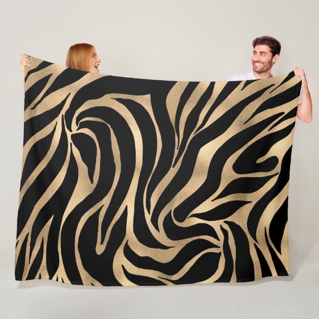 Elegant Metallic Guld Zebra Black Animal Print Fleecefilt (På plats)