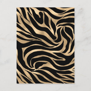Elegant Metallic Guld Zebra Black Animal Print Helg Vykort