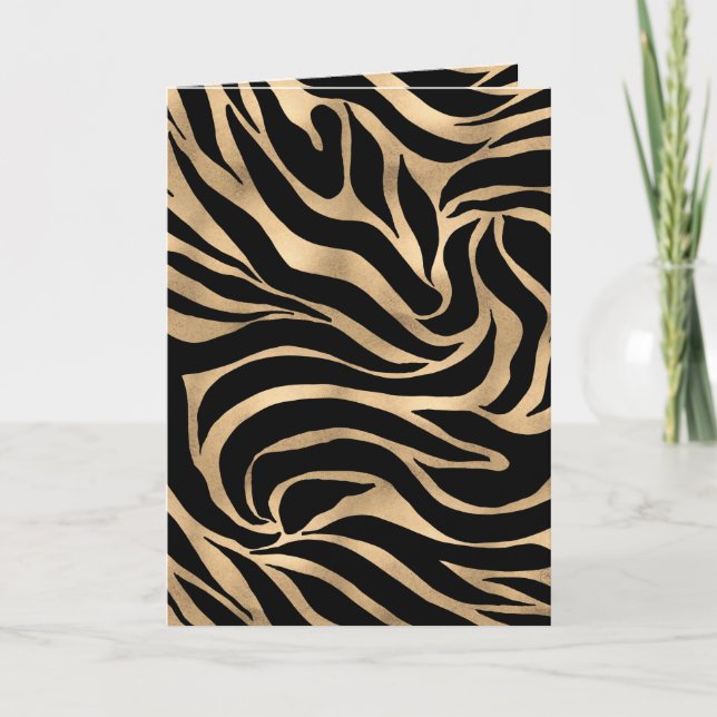 Elegant Metallic Guld Zebra Black Animal Print Helgkort (Framsida)