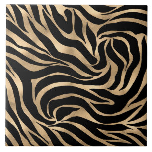 Elegant Metallic Guld Zebra Black Animal Print Kakelplatta