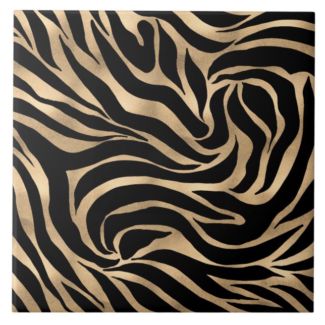 Elegant Metallic Guld Zebra Black Animal Print Kakelplatta (Framsidan)