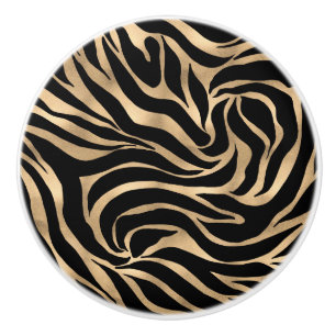 Elegant Metallic Guld Zebra Black Animal Print Knopp