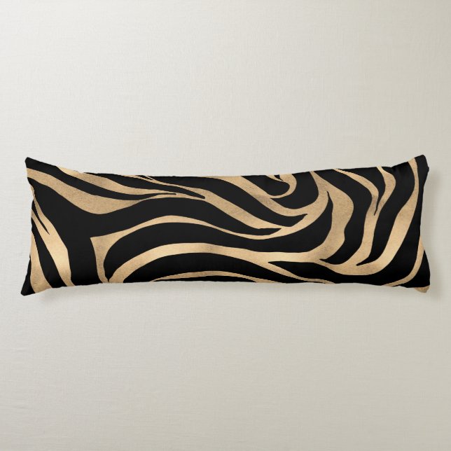 Elegant Metallic Guld Zebra Black Animal Print Kroppskudde (Framsidan)