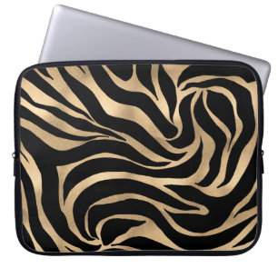 Elegant Metallic Guld Zebra Black Animal Print Laptop Fodral