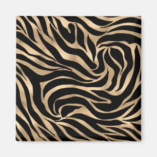 Elegant Metallic Guld Zebra Black Animal Print Magnet