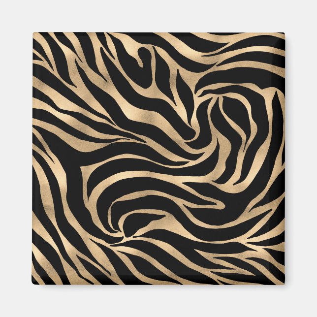 Elegant Metallic Guld Zebra Black Animal Print Magnet (Framsidan)