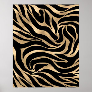 Elegant Metallic Guld Zebra Black Animal Print Poster