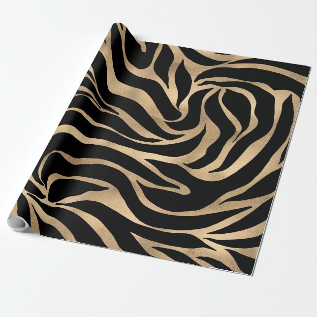 Elegant Metallic Guld Zebra Black Animal Print Presentpapper (Utrullad)