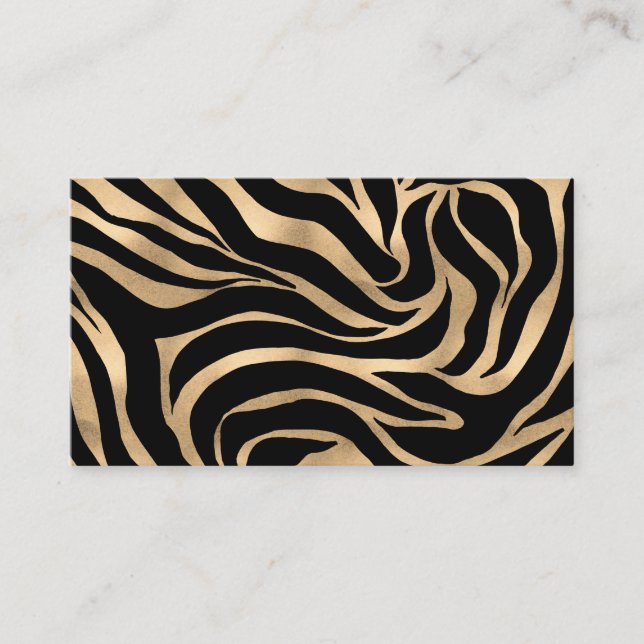 Elegant Metallic Guld Zebra Black Animal Print Visitkort (Framsida)
