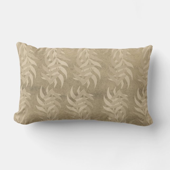 Elegant Metallic Light Brown Leaf Pattern – Nature Lumbarkudde (Framsida)