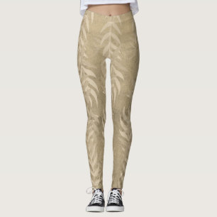 Elegant Metallic Light Brown Löv Mönster - Natur Leggings